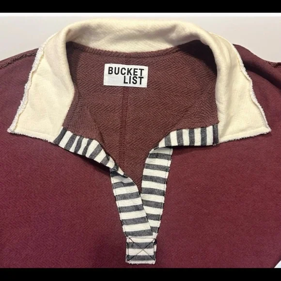 Boutique Women's S Burgundy Cream Sweatshirt Oversized Pullover Terry Cloth - Picture 5 of 9